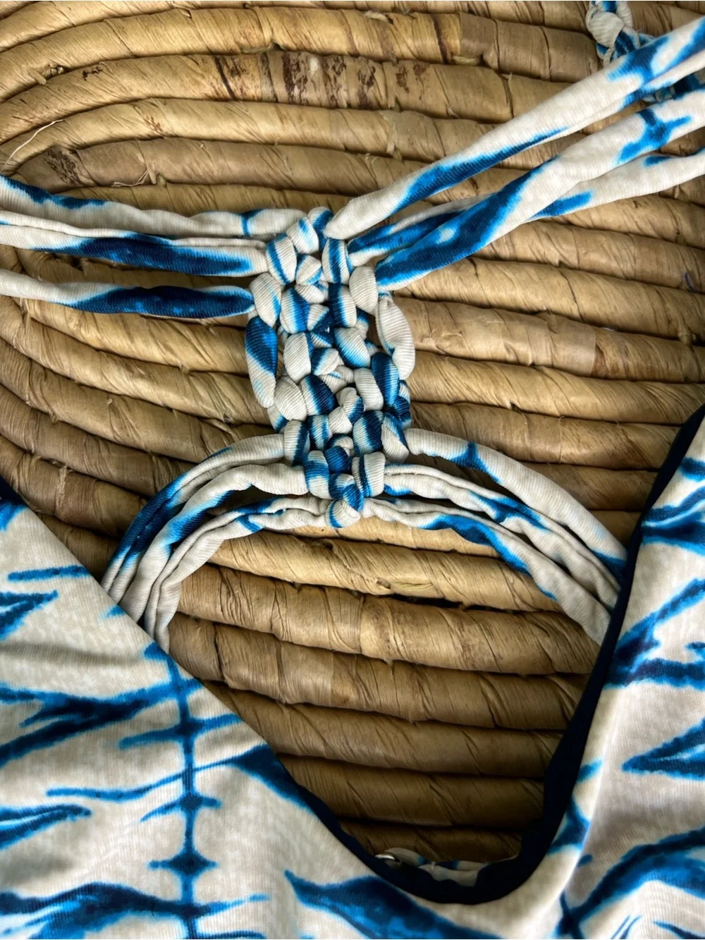 NWT Frankie's Bikinis Marina Top - Blue & White Shibori Medium